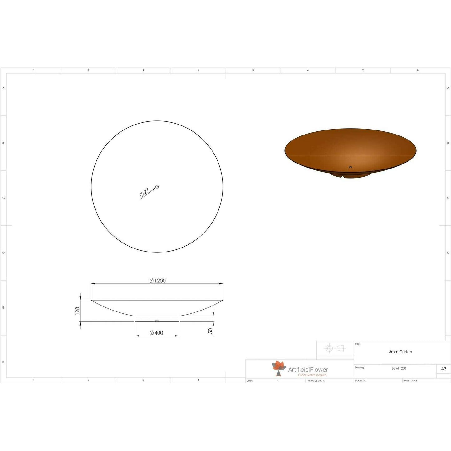 Brasero d'extérieur Acier Corten - mobilier jardin terrasse - Ø.120cm rouille