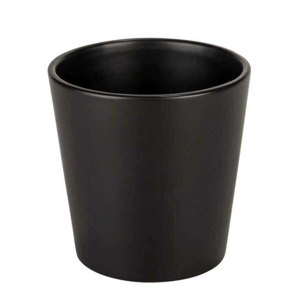 Cache pot de fleur céramique Stockholm - intérieur extérieur - Ø15,5x H.14,5cm noir