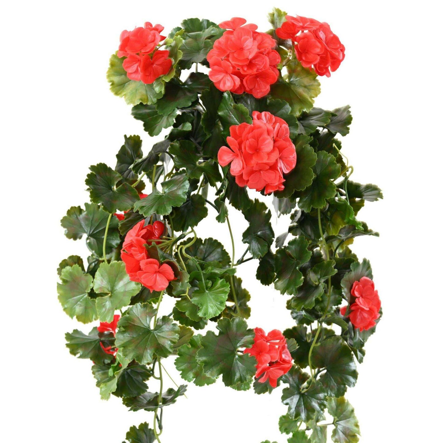 Chute artificielle fleurie Géranium UV 10 têtes - plante d'extérieur - H.65cm rouge