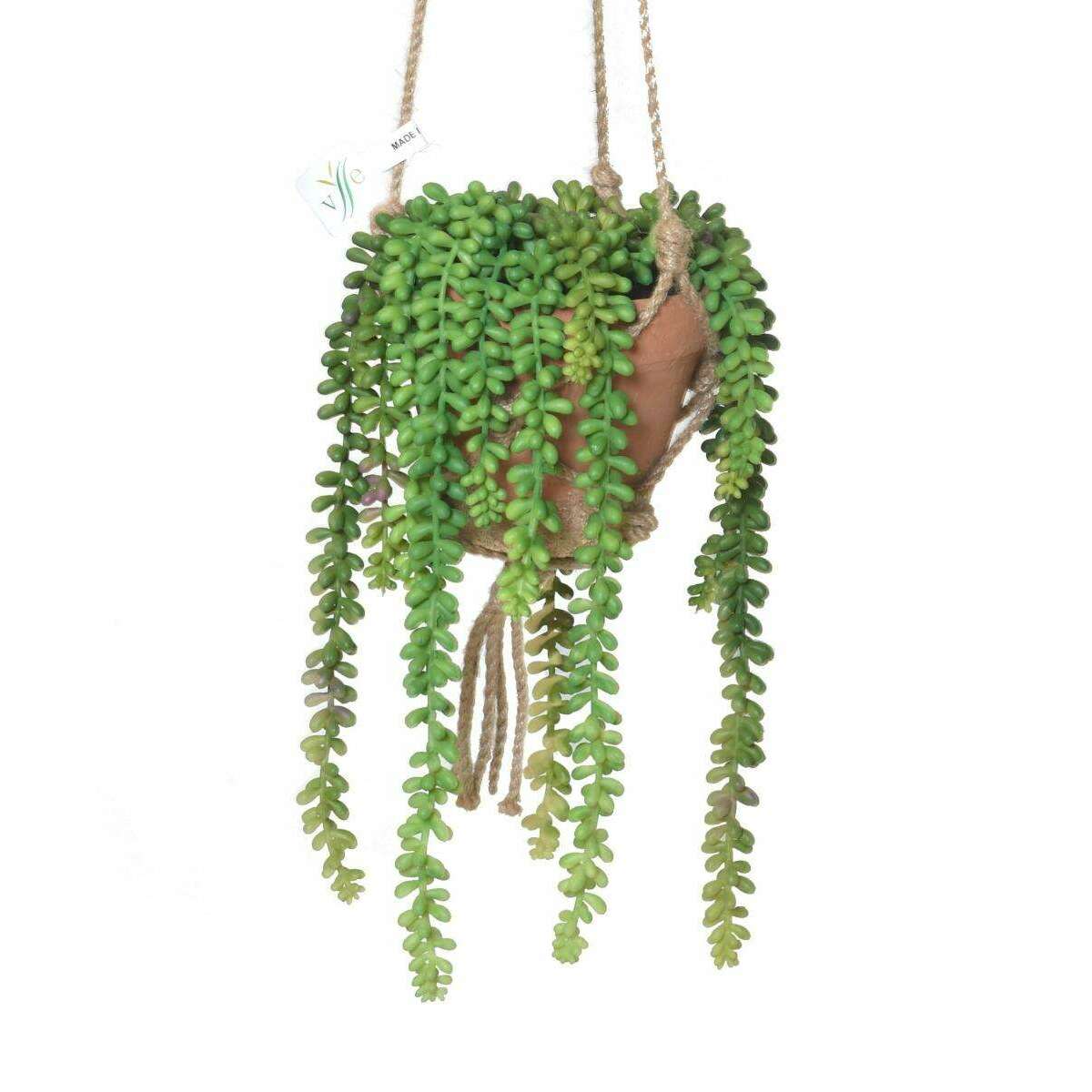 Composition artificielle Crassula macramé - Feuillage intérieur - H.35cm vert - E6