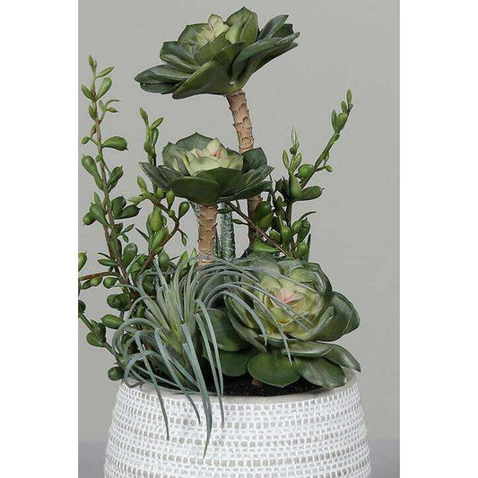 Composition florale artificielle de succulentes en pot - cactus pour intérieur - H.31cm