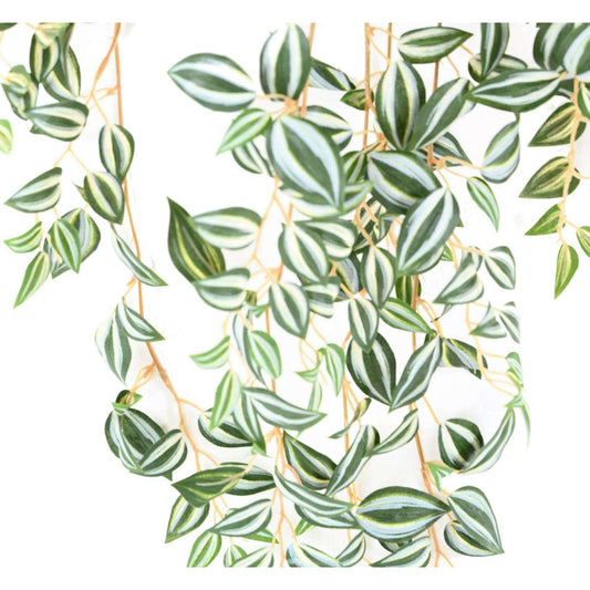 Feuillage artificiel chute de Tradescantia - plante d'intérieur - H.70cm vert blanc
