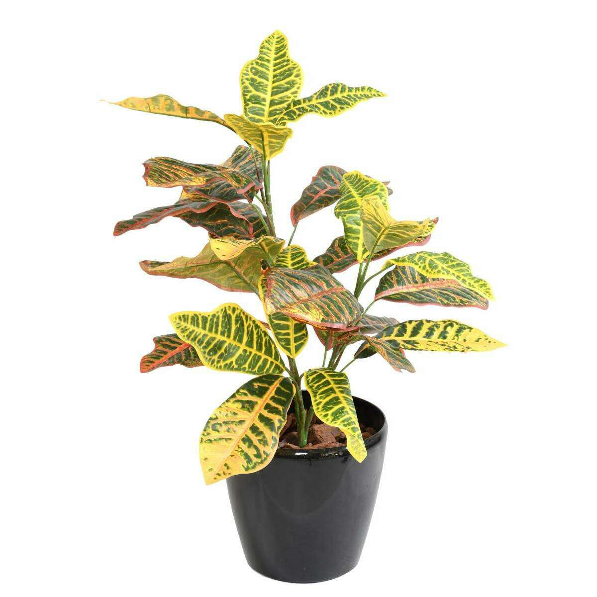 Feuillage artificiel Croton en piquet - plante d'intérieur - H.70cm vert rouge jaune