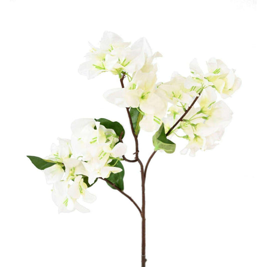 Fleur artificielle branche de bougainvillier - 44 fleurs 6 feuilles - H.68cm blanc