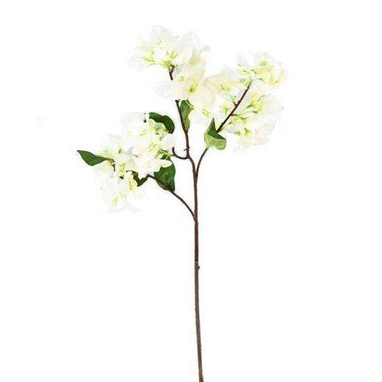 Fleur artificielle branche de bougainvillier - 44 fleurs 6 feuilles - H.68cm blanc