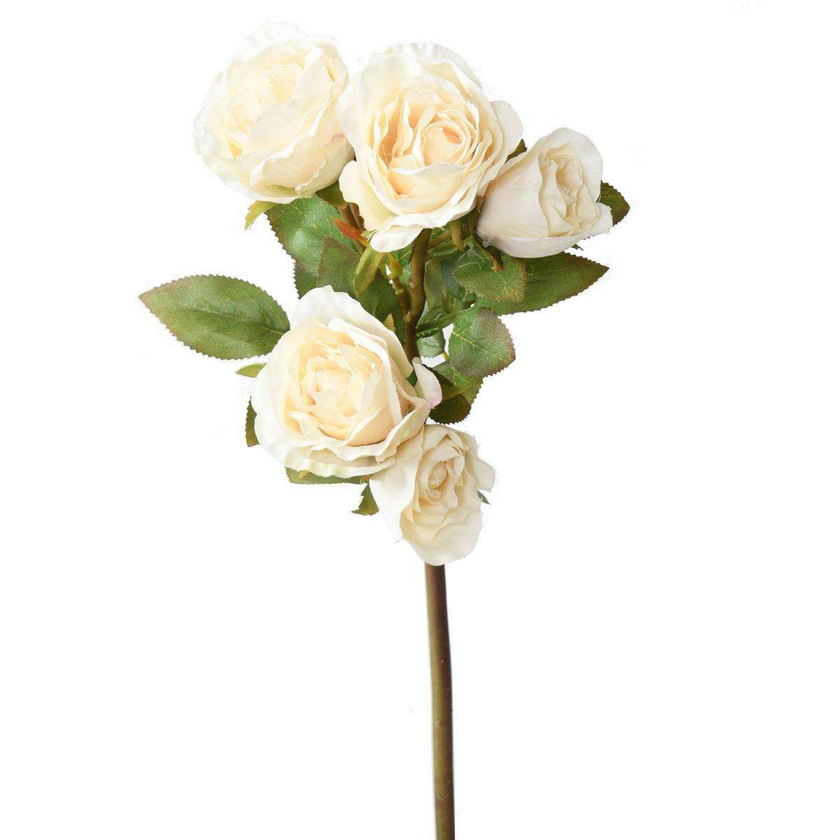 Fleur artificielle coupée rose multi spray - 5 fleurs - H.45cm blanc-M4