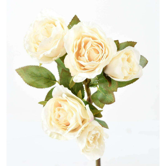 Fleur artificielle coupée rose multi spray - 5 fleurs - H.45cm blanc