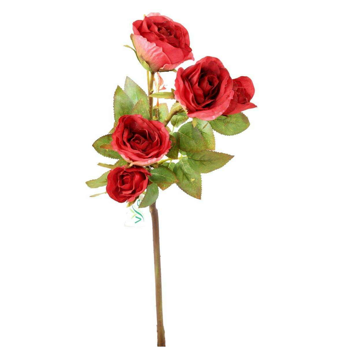 Fleur artificielle coupée rose multi spray - 5 fleurs - H.45cm rouge - M5