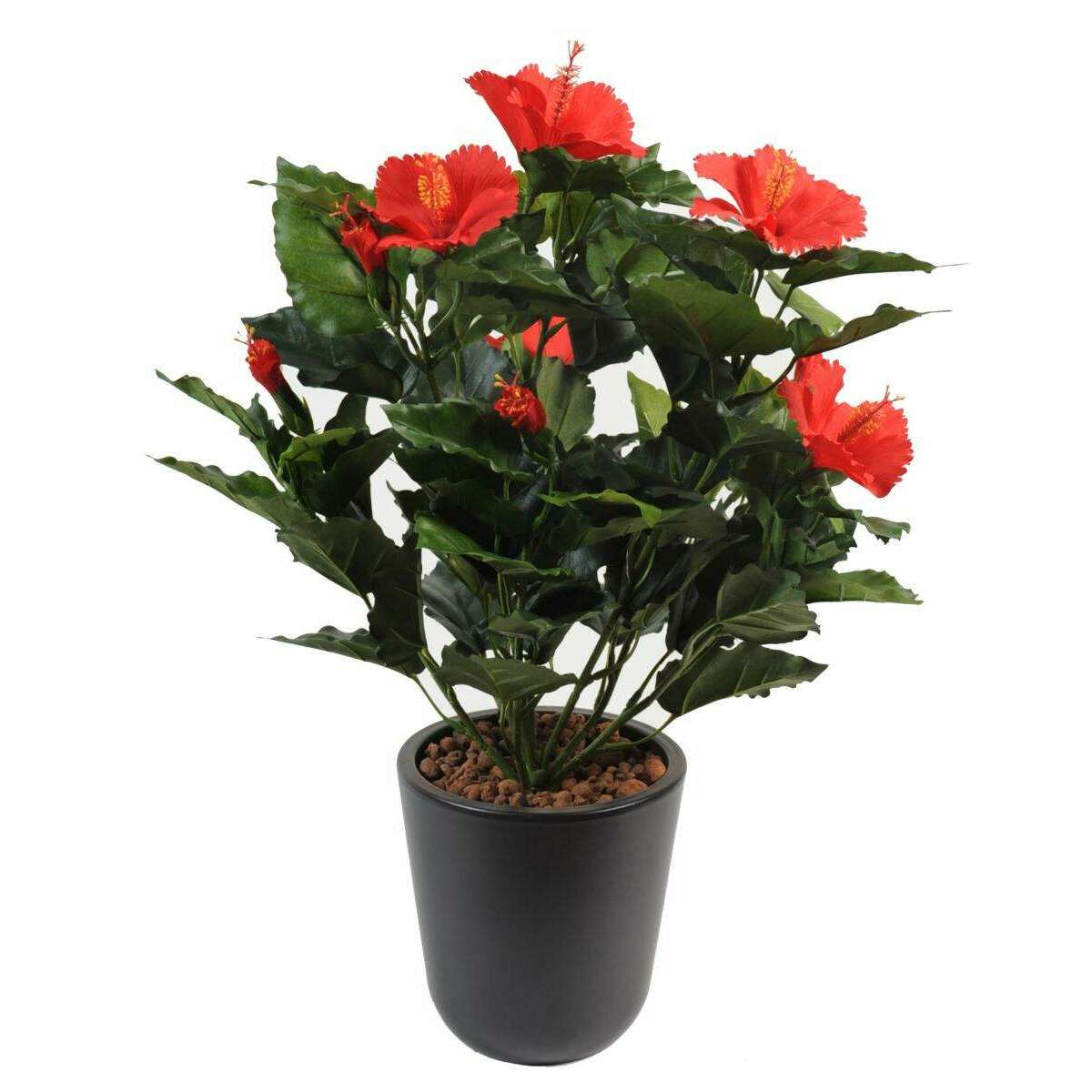 Fleur artificielle en piquet Hibiscus - plante fleurie synthétique - H.45cm rouge-H3
