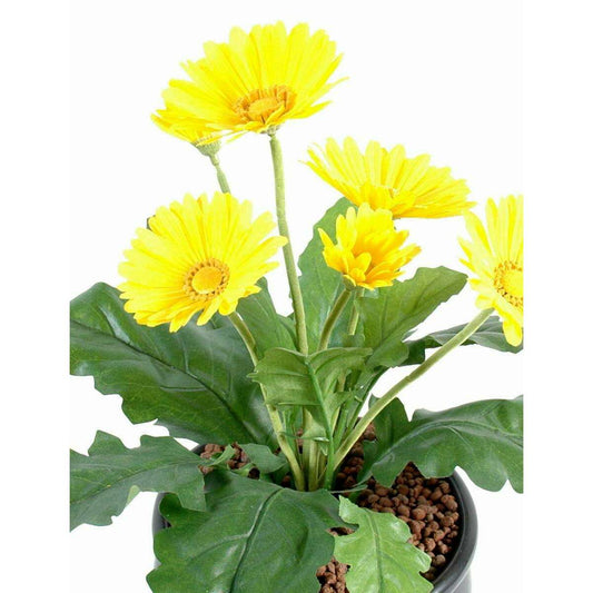 Fleur artificielle Gerbera - plante fleurie en piquet - H.25 cm jaune