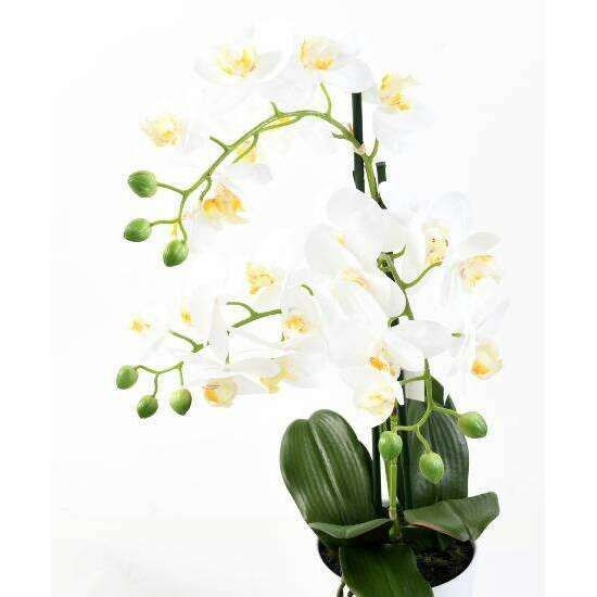 Fleur artificielle Orchidée Phalaenopsis avec pot blanc - plante d'intérieur - H.60cm