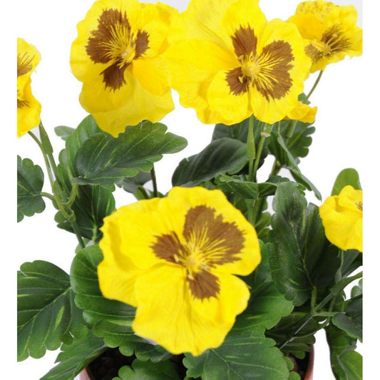 Fleur artificielle Pensée - plante d'intérieur en piquet - H.26cm jaune