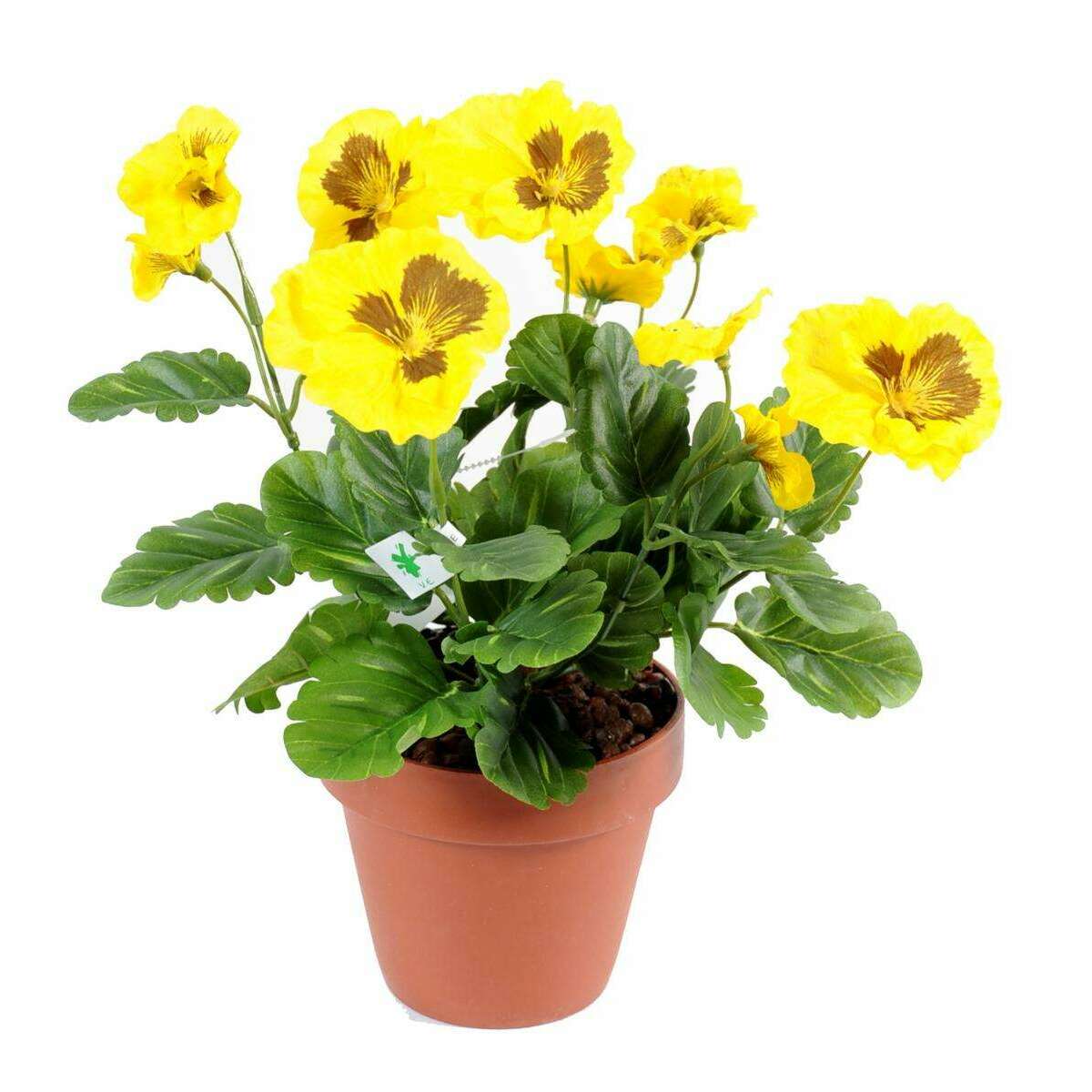 Fleur artificielle Pensée - plante d'intérieur en piquet - H.26cm jaune