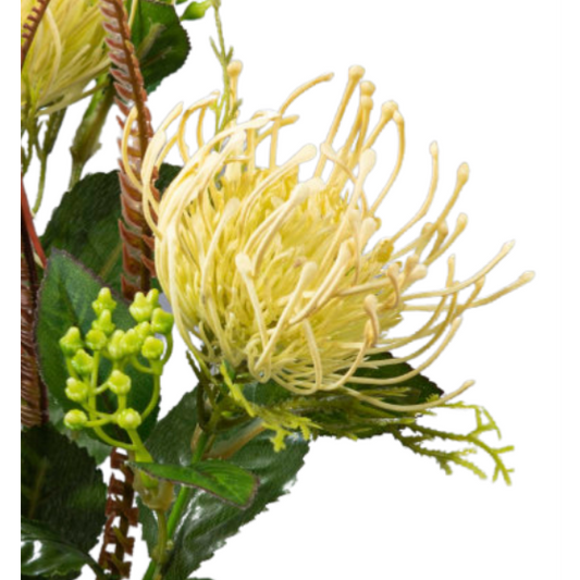 Fleur artificielle tige de Protea - création florale intérieur - H.82cm vert crème