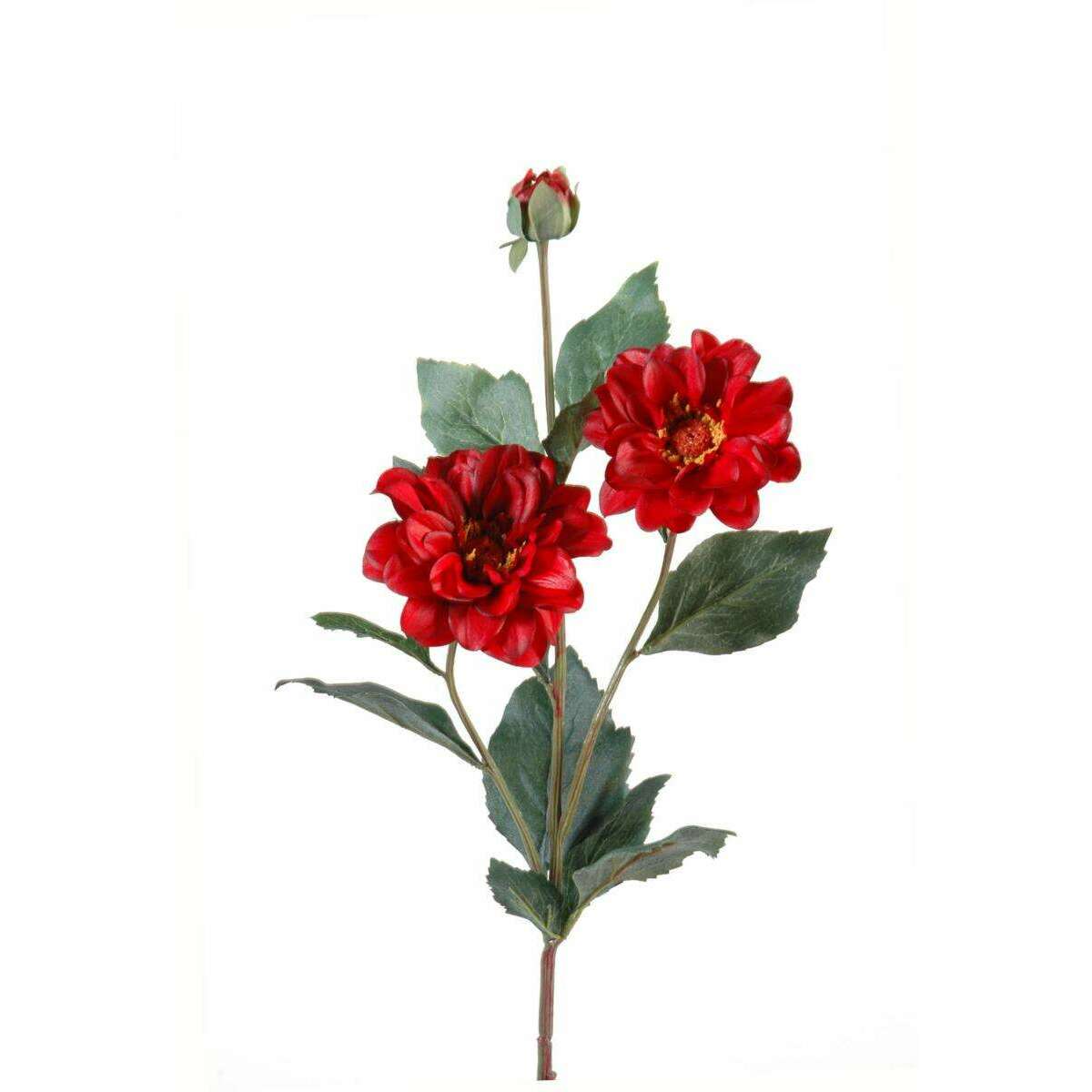 Fleur coupée artificielle Dahlia - 2 fleurs 1 bouton - H.80cm rouge