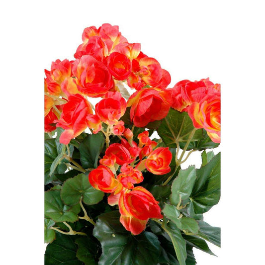 Fleurs artificielles Bégonia - plante en piquet - H.30 cm corail