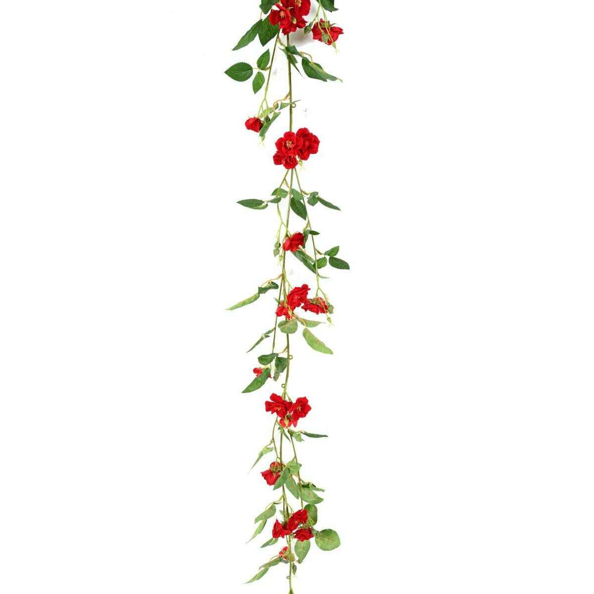 Fleurs artificielles Guirlande de rose mini - décoration d'intérieur - H.180cm rouge L1