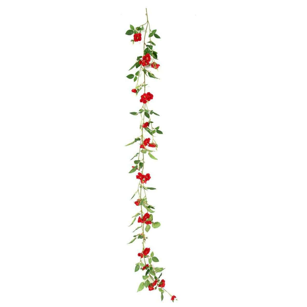 Fleurs artificielles Guirlande de rose mini - décoration d'intérieur - H.180cm rouge