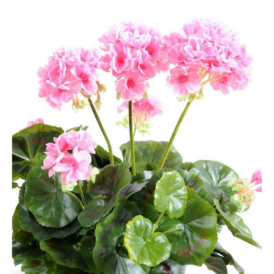 Géranium en piquet 5 têtes - Plante fleurie artificielle - H.40cm rose