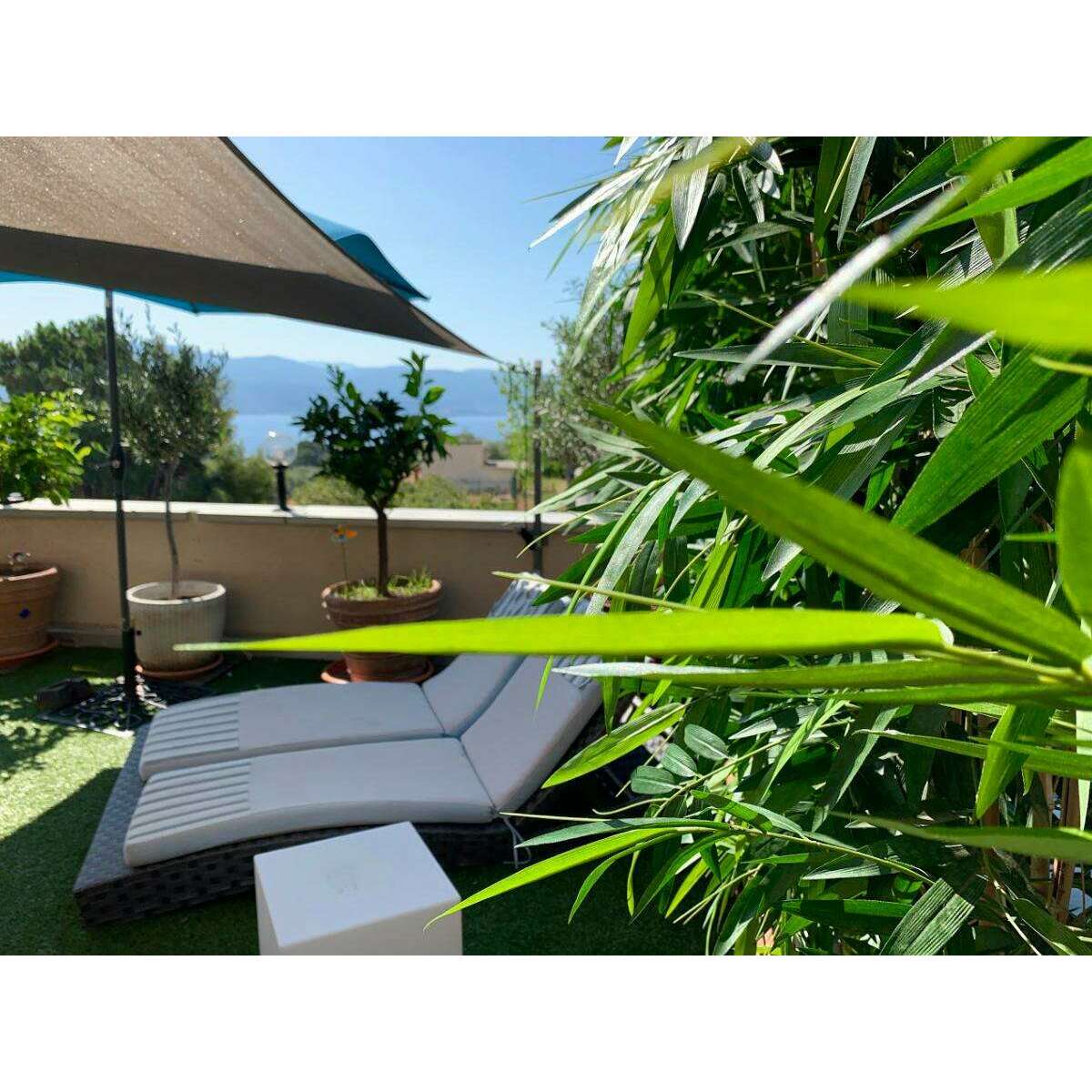 Haie artificielle Bambou New UV résistant - extérieur balcon terrasse - H.185cm socle 95cm