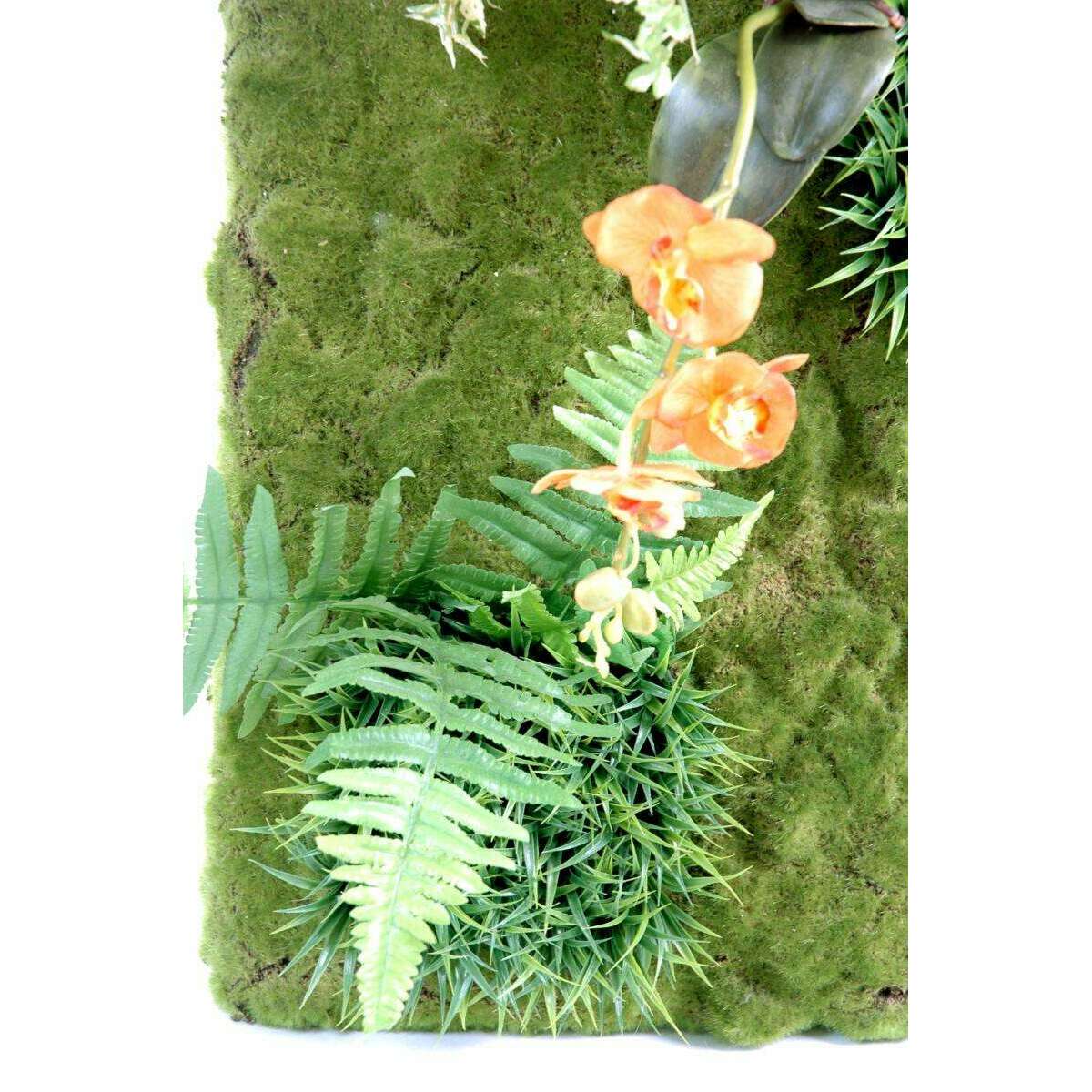 Mur végétal artificiel Orchidée Fougère - décoration murale - 88x40cm vert jaune
