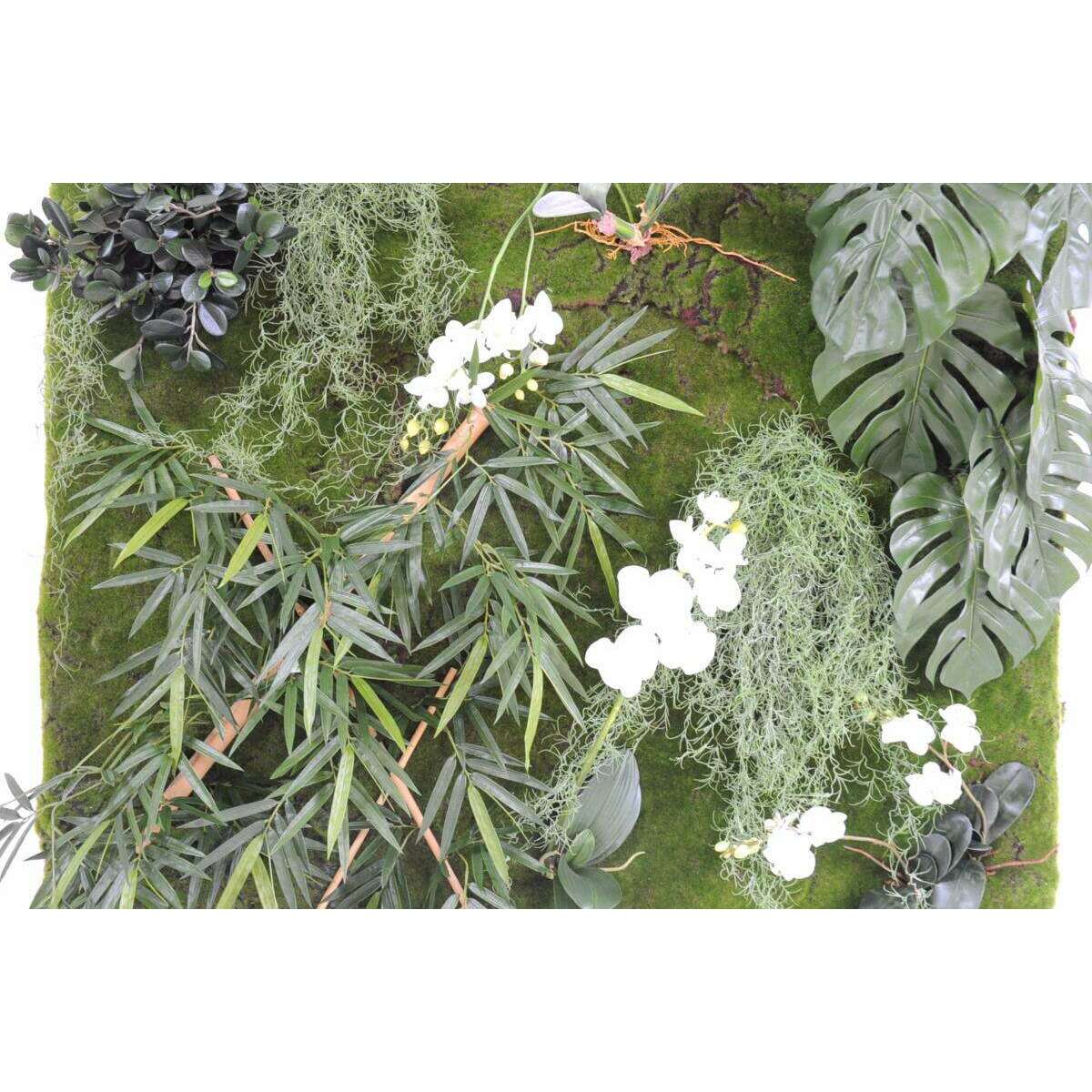 Mur végétal artificiel Orchidée Philodendron Bambou - décoration murale - 130x110cm