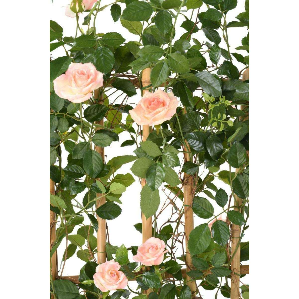 Palissade artificielle Rosier royal - structure en bois naturel - H.160cm rose