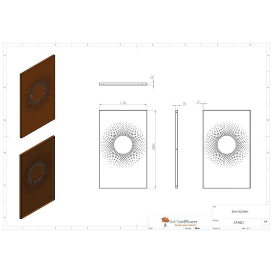 Panneau Acier Corten décors Abstrait 2.1 - jardin terrasse - H.180x110cm rouille