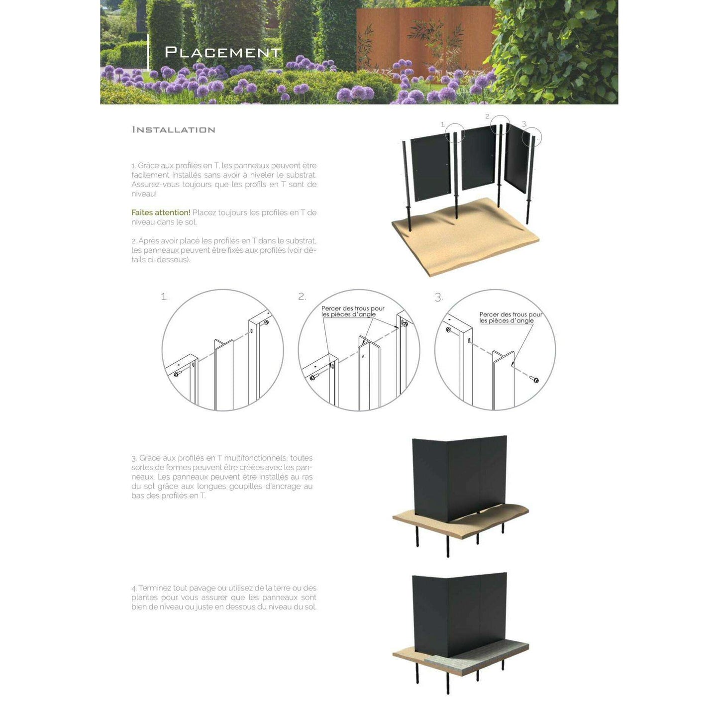 Panneau Acier Corten rouille - décoration jardin terrasse - H.180x110cm