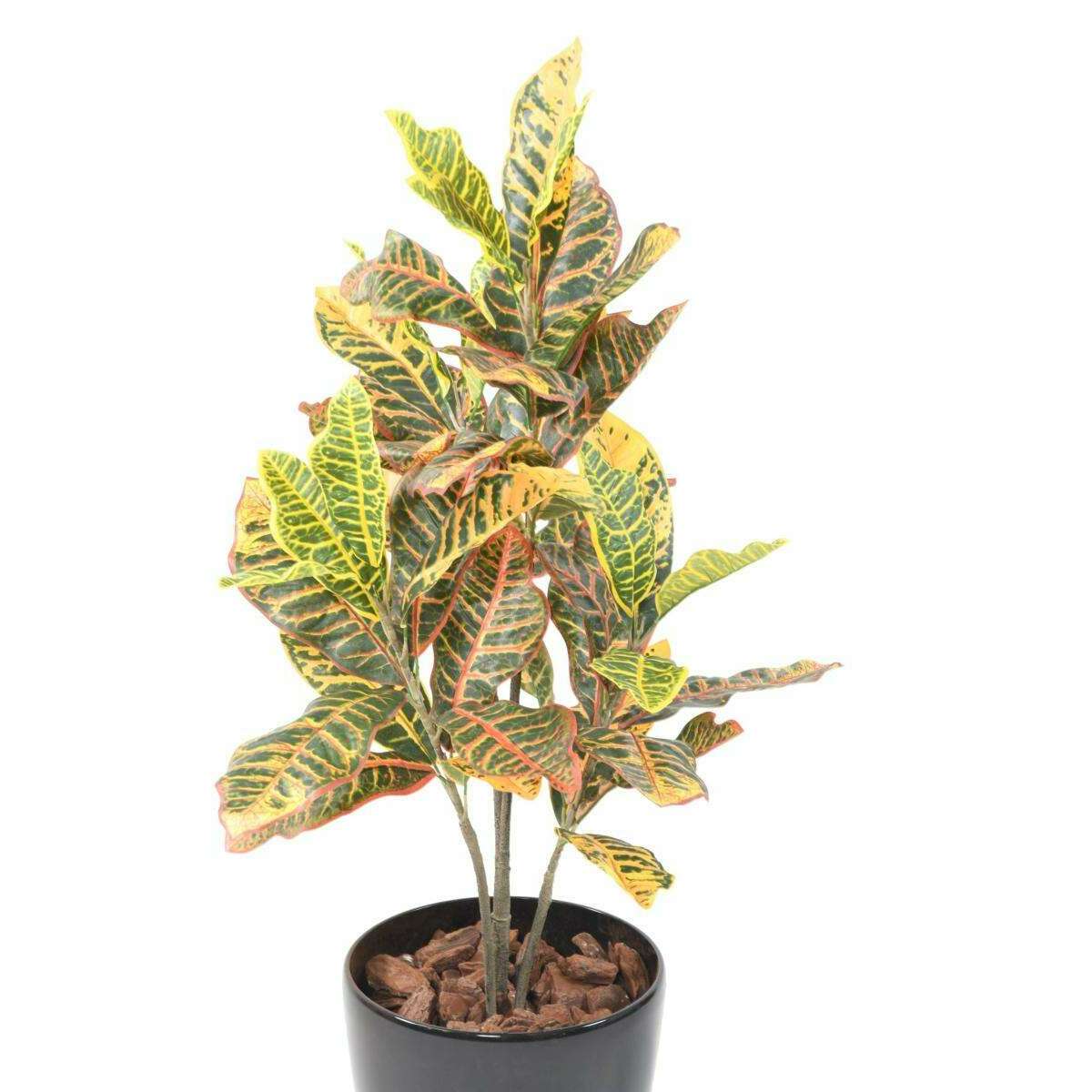 Plante artificielle Croton - arbuste d'intérieur - H.100cm vert rouge jaune