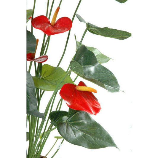 Plante artificielle fleurie Anthurium en pot - décoration d'intérieur - H.75cm rouge