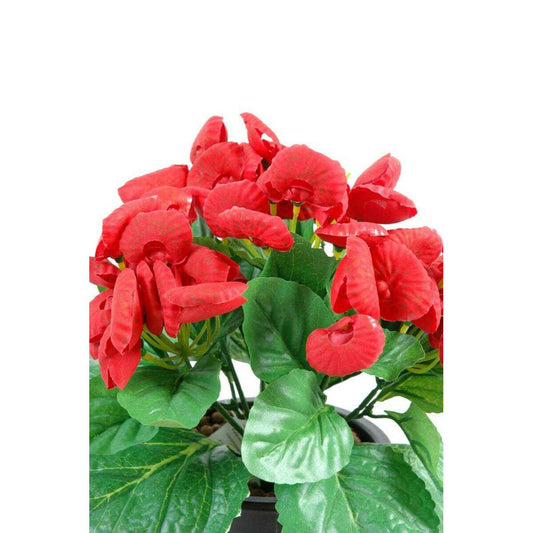 Plante artificielle fleurie Calcéolaire - Plante synthétique - H.30 cm rouge