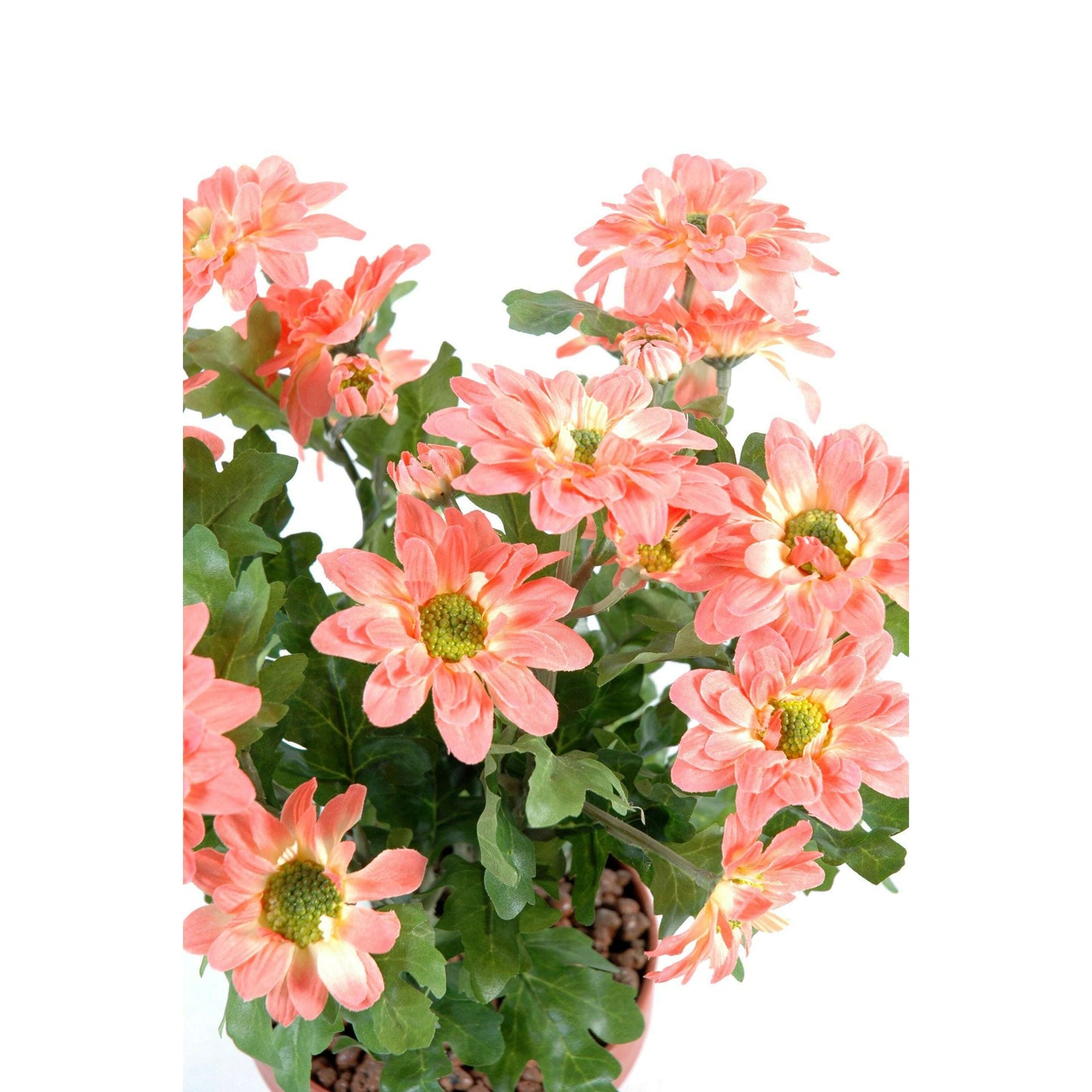 Plante fleurie artificielle Chrysanthème mini en piquet - décoration intérieure - 25cm saumon