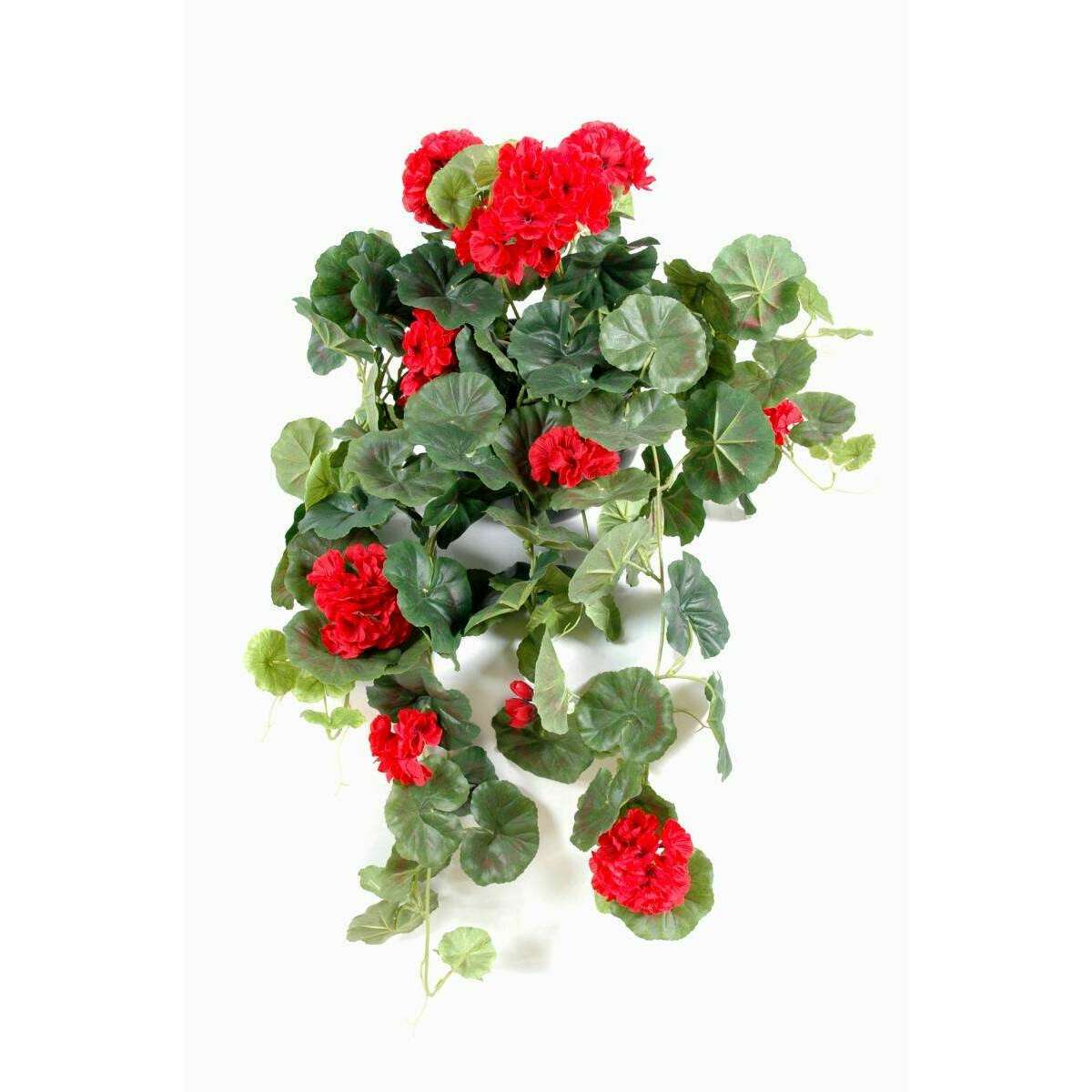 Plante fleurie artificielle Chute de Géranium - décoration d'intérieur - H.60cm rouge