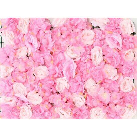 Plaque murale de fleurs artificielles roses et hortensias - décoration d'intérieur - L.60x40cm rose