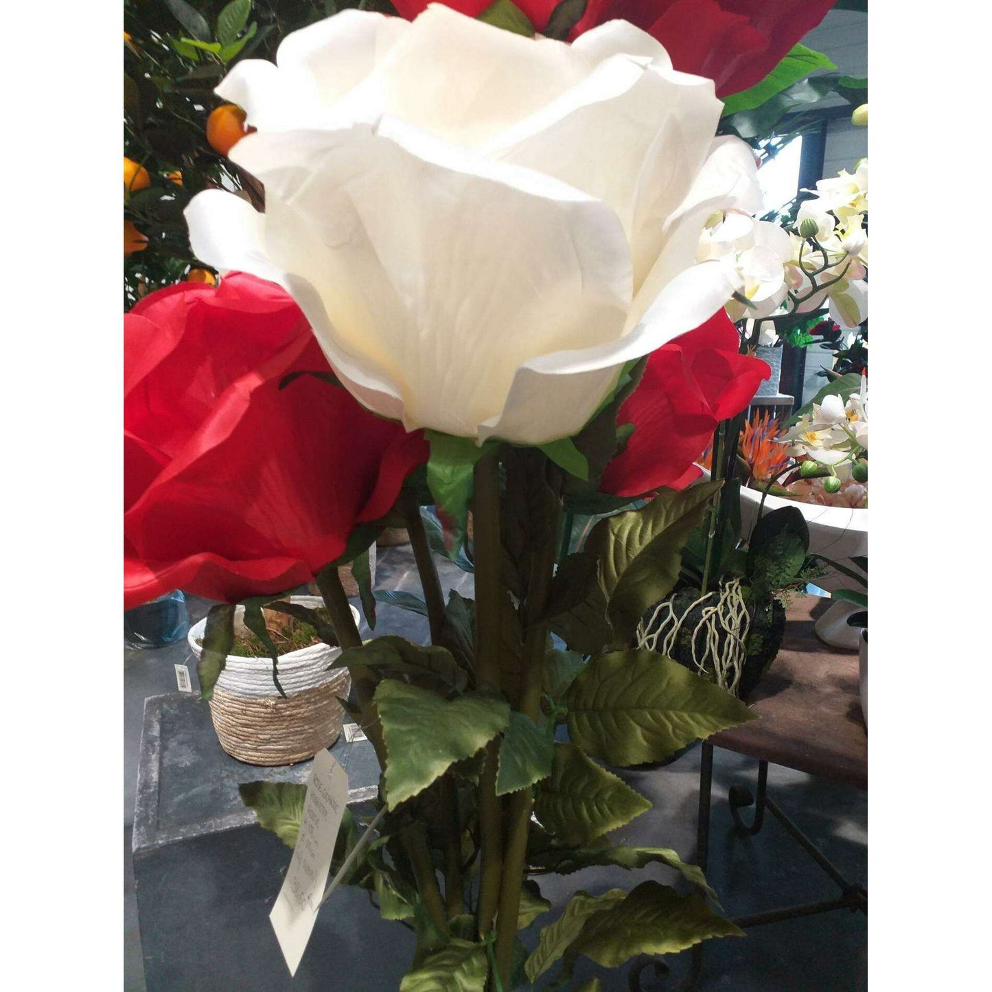Rose artificielle géante XL - décoration d'intérieur - H.125cm Ø.40cm blanche