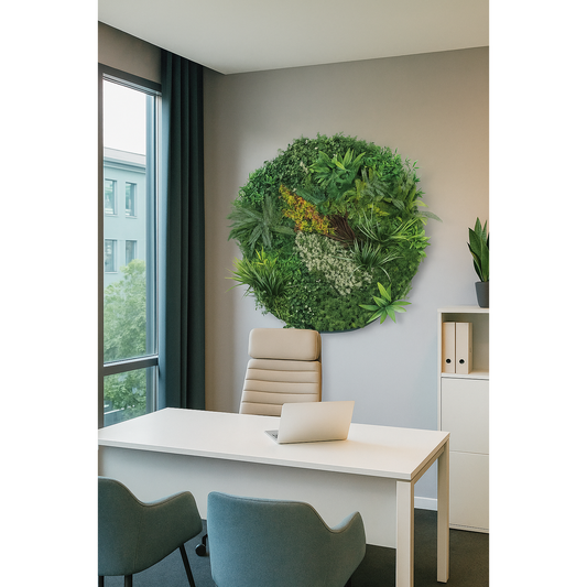 Tableau végétal artificiel rond Fougères - décoration murale - 100cm de diamètre vert