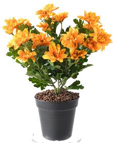 Plante fleurie artificielle Chrysanthème mini en piquet - décoration intérieure - H.25 cm orange