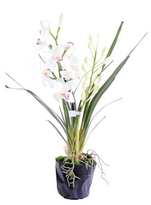 Fleur artificielle Cymbidium en motte - plante d'intérieur - H.80cm blanc