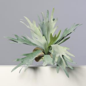 Plante artificielle fougère corne d'élan en piquet - 12 feuilles - H.33cm vert