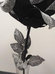 Rose artificielle géante noir pailleté - décoration d'intérieur - H108xØ.28cm