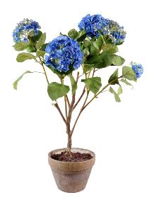 Plante artificielle Hortensia pot terre - fleurs pour intérieur - H.105cm bleu
