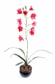Fleur coupée Orchidée Cymbidium - plante artificielle en piquet - H.80cm magenta