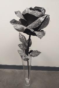 Rose artificielle géante noir pailleté - décoration d'intérieur - H108xØ.28cm