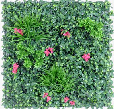 Mur végétal artificiel feuillage et fleur artificielle - décoration murale - H.100cm vert fuchsia
