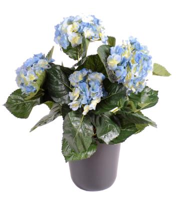 Plante artificielle Hortensia en piquet - fleurs pour intérieur - H.40cm bleu