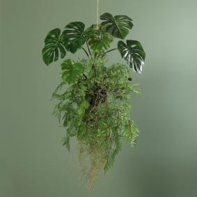 Philodendron artificiel boule végétalisée à suspendre - décoration d'intérieur - H.60cm