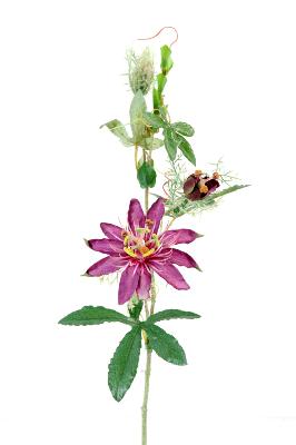 Fleur artificielle Passiflore - fleur de la passion en tissu - H.45cm violet
