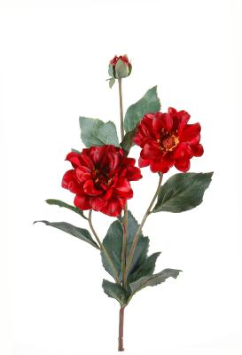 Fleur coupée artificielle Dahlia - 2 fleurs 1 bouton - H.80cm rouge