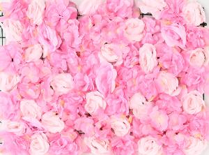 Plaque murale de fleurs artificielles roses et hortensias - décoration d'intérieur - L.60x40cm rose